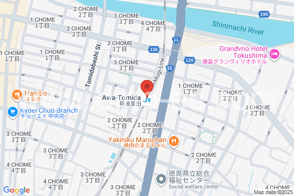 阿波富田メンズエステの地図です。map of Awa-Tomida station where spa and massage salons are located