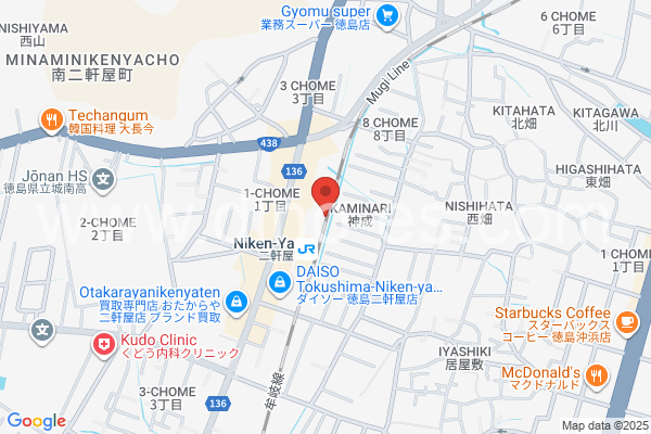 二軒屋メンズエステの地図です。map of Nikenya station where spa and massage salons are located