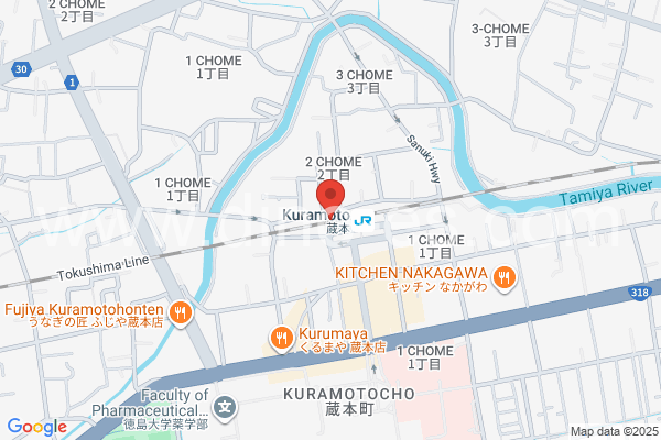 蔵本メンズエステの地図です。map of Kuramoto station where spa and massage salons are located