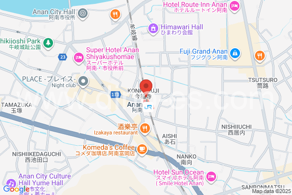 阿南メンズエステの地図です。map of Anan station where spa and massage salons are located