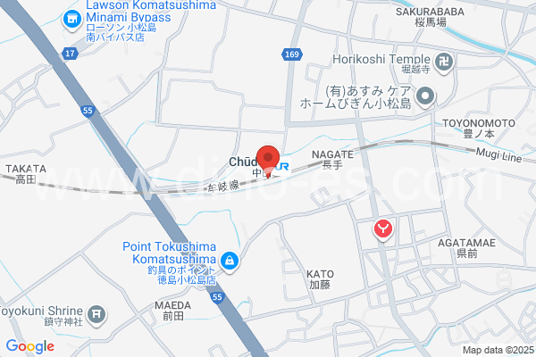 中田(徳島)メンズエステの地図です。map of Nakada station where spa and massage salons are located