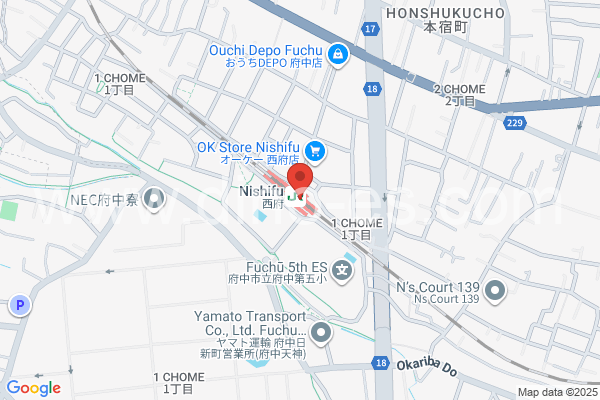西府メンズエステの地図です。map of Nishifu station where spa and massage salons are located