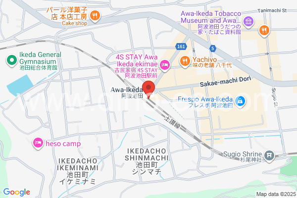 阿波池田メンズエステの地図です。map of Awa-Ikeda station where spa and massage salons are located