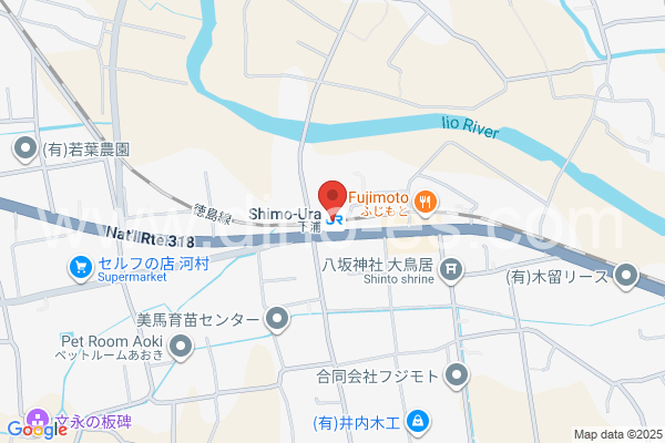 下浦メンズエステの地図です。map of Shimoura station where spa and massage salons are located