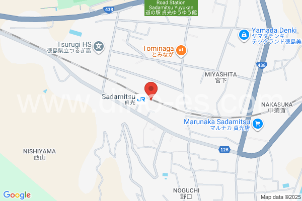 貞光メンズエステの地図です。map of Sadamitsu station where spa and massage salons are located