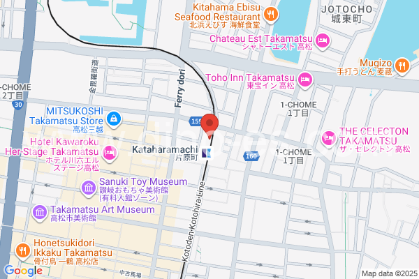 片原町(高松)メンズエステの地図です。map of Kataharamachi station where spa and massage salons are located