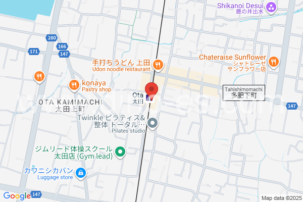 太田(高松)メンズエステの地図です。map of Ōta station where spa and massage salons are located