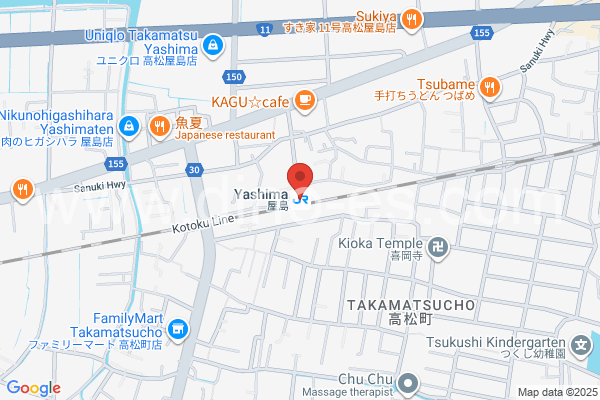 屋島メンズエステの地図です。map of Yashima station where spa and massage salons are located