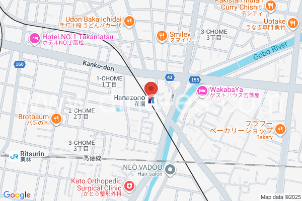 花園(高松)メンズエステの地図です。map of Hanazono station where spa and massage salons are located