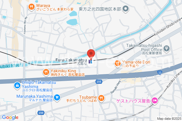 古高松メンズエステの地図です。map of Furutakamatsu station where spa and massage salons are located