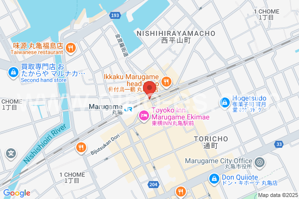 丸亀メンズエステの地図です。map of Marugame station where spa and massage salons are located