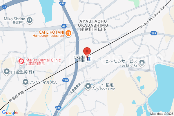 岡田(高松)メンズエステの地図です。map of Okada station where spa and massage salons are located