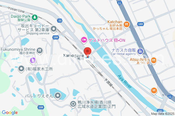 鴨川メンズエステの地図です。map of Kamogawa station where spa and massage salons are located