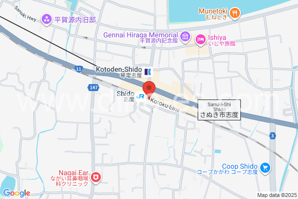 志度メンズエステの地図です。map of Shido station where spa and massage salons are located