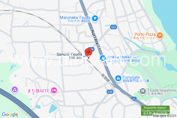 讃岐津田メンズエステの地図です。map of Sanuki-Tsuda station where spa and massage salons are located
