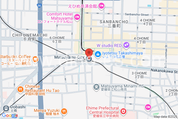 松山市メンズエステの地図です。map of Matsuyamashi station where spa and massage salons are located