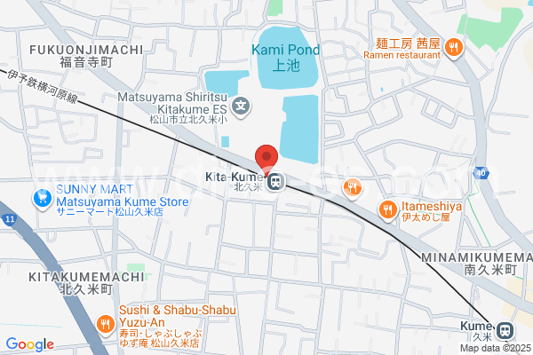 北久米メンズエステの地図です。map of Kitakume station where spa and massage salons are located