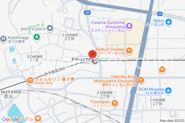 衣山メンズエステの地図です。map of Kinuyama station where spa and massage salons are located