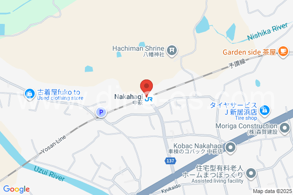 中萩メンズエステの地図です。map of Nakahagi station where spa and massage salons are located