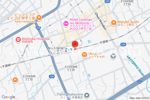 伊予三島メンズエステの地図です。map of Iyo-Mishima station where spa and massage salons are located