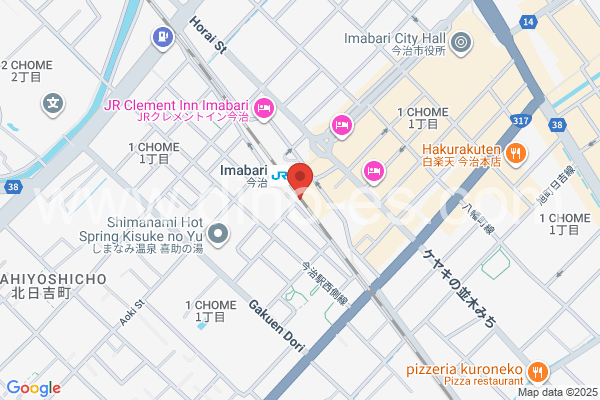 今治メンズエステの地図です。map of Imabari station where spa and massage salons are located