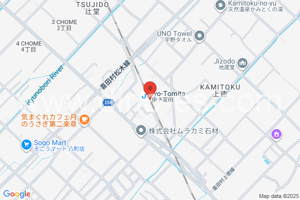伊予富田メンズエステの地図です。map of Iyo-Tomita station where spa and massage salons are located