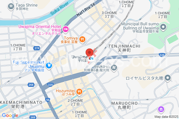 宇和島メンズエステの地図です。map of Uwajima station where spa and massage salons are located