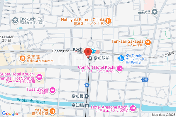 高知メンズエステの地図です。map of Kōchi station where spa and massage salons are located