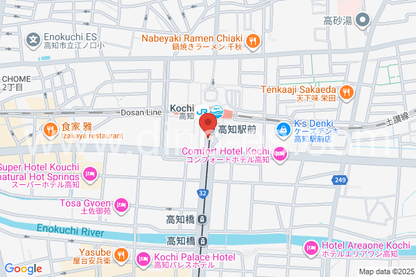高知駅前メンズエステの地図です。map of Kōchi Ekimae station where spa and massage salons are located