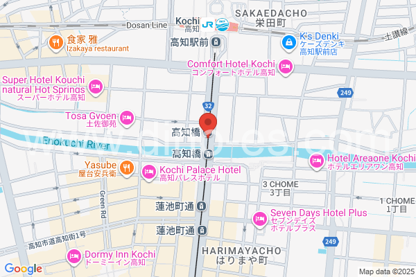 高知橋メンズエステの地図です。map of Kōchibashi station where spa and massage salons are located