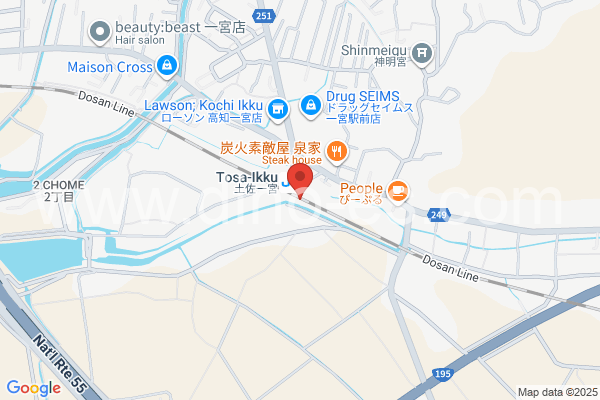 土佐一宮メンズエステの地図です。map of Tosa-Ikku station where spa and massage salons are located