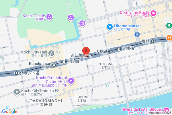 高知城前メンズエステの地図です。map of Kōchijō Mae station where spa and massage salons are located