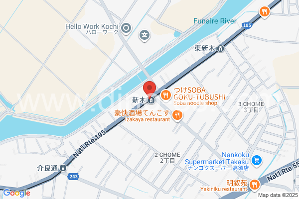 新木(高知)メンズエステの地図です。map of Shingi station where spa and massage salons are located