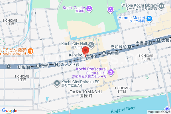 県庁前(高知)メンズエステの地図です。map of Kenchō-mae station where spa and massage salons are located