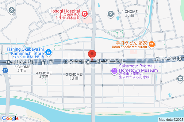 上町二丁目メンズエステの地図です。map of Kamimachi Ni-chōme station where spa and massage salons are located