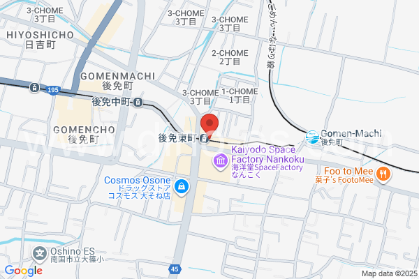 後免東町メンズエステの地図です。map of Gomen Higashimachi station where spa and massage salons are located