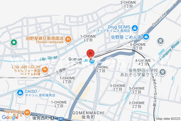 後免メンズエステの地図です。map of Gomen station where spa and massage salons are located