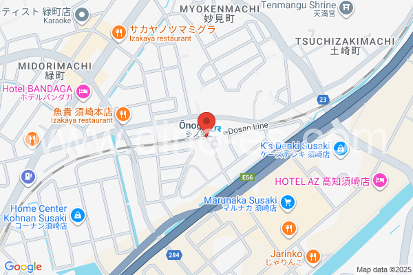 多ノ郷メンズエステの地図です。map of Ōnogō station where spa and massage salons are located