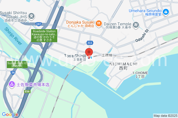 土佐新荘メンズエステの地図です。map of Tosa-Shinjō station where spa and massage salons are located