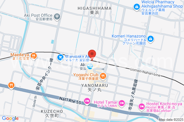 安芸メンズエステの地図です。map of Aki station where spa and massage salons are located