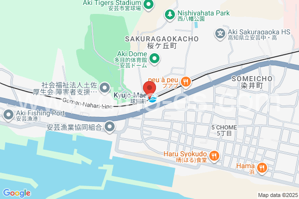球場前(高知)メンズエステの地図です。map of Kyūjōmae station where spa and massage salons are located