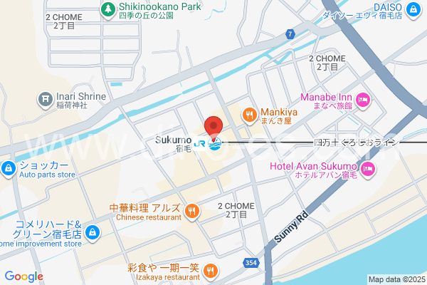 宿毛メンズエステの地図です。map of Sukumo station where spa and massage salons are located