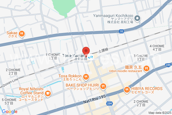 土佐山田メンズエステの地図です。map of Tosa-Yamada station where spa and massage salons are located