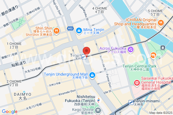 天神メンズエステの地図です。map of Tenjin station where spa and massage salons are located