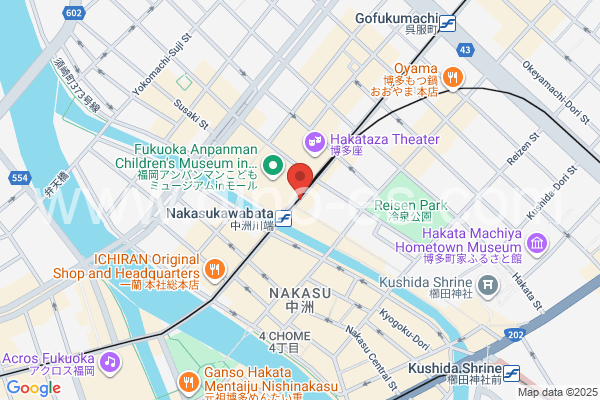 中洲川端メンズエステの地図です。map of Nakasukawabata station where spa and massage salons are located