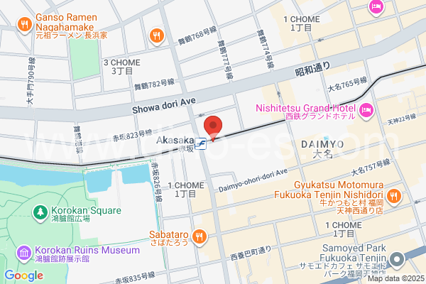 赤坂(福岡)メンズエステの地図です。map of Akasaka station where spa and massage salons are located