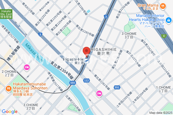 東比恵メンズエステの地図です。map of Higashi-Hie station where spa and massage salons are located