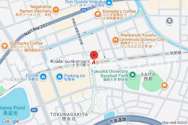 九大学研都市メンズエステの地図です。map of Kyūdai-gakkentoshi station where spa and massage salons are located
