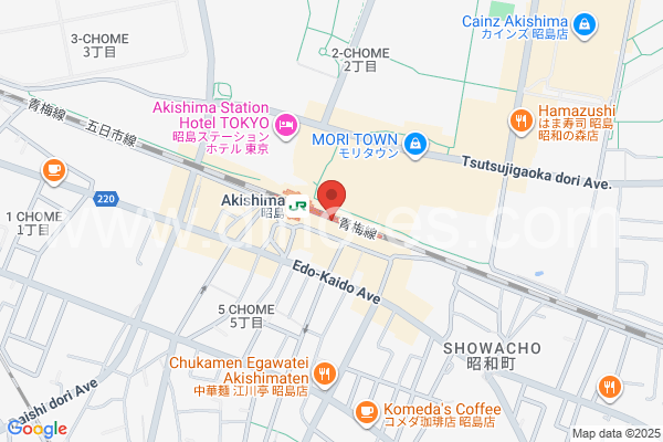 昭島メンズエステの地図です。map of Akishima station where spa and massage salons are located