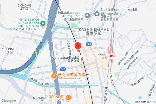 西鉄香椎メンズエステの地図です。map of Nishitetsu Kashii station where spa and massage salons are located